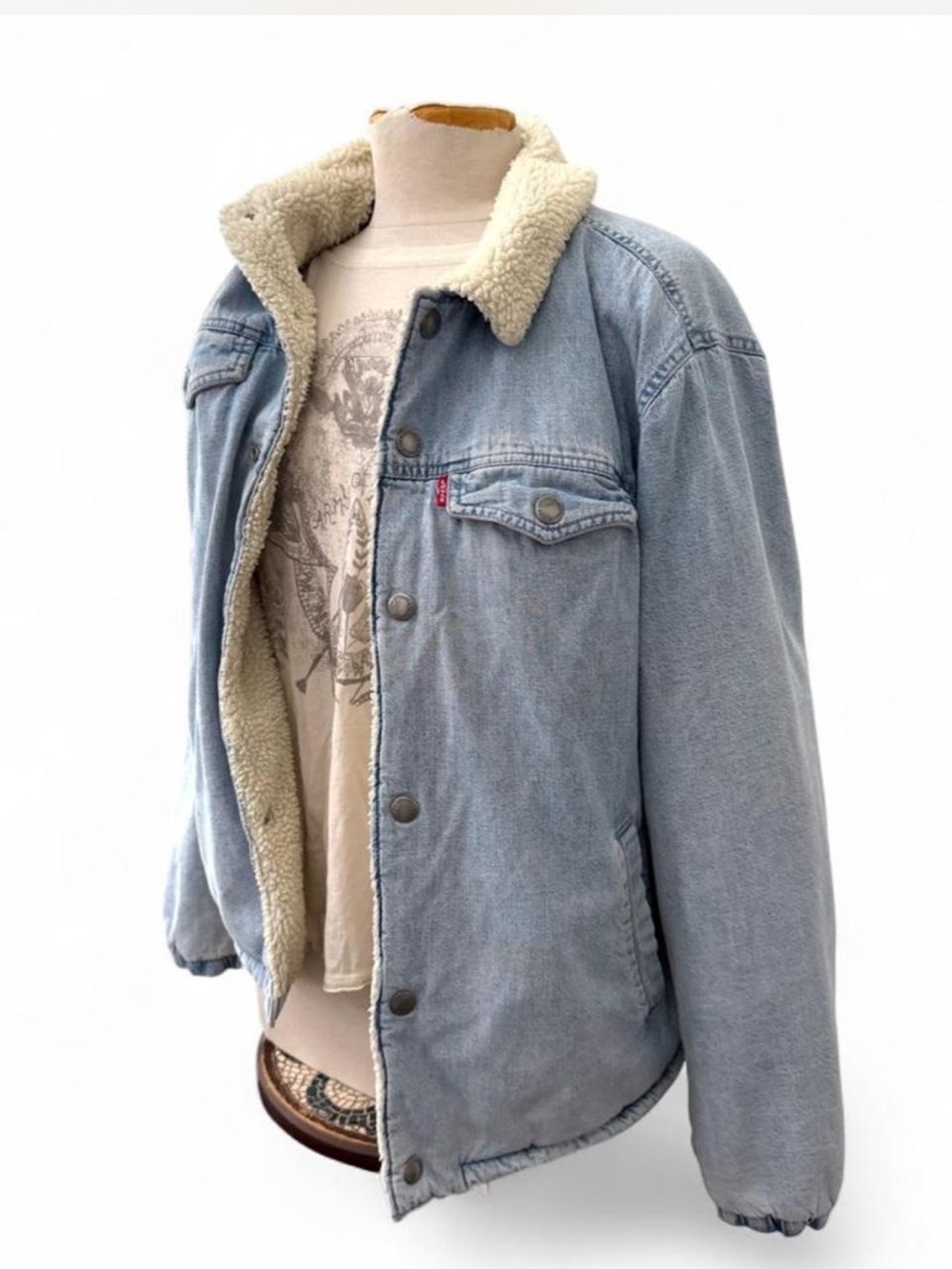 Upcycled Levi's Custom Evil Eye Sherpa Lined Denim Jacket Size M